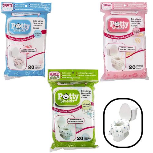  [아마존베스트]Toilet Seat Covers- Disposable XL Potty Seat Covers, Individually Wrapped by Potty Shields - Extra-Large, No Slip (Floral - 40 Pack)