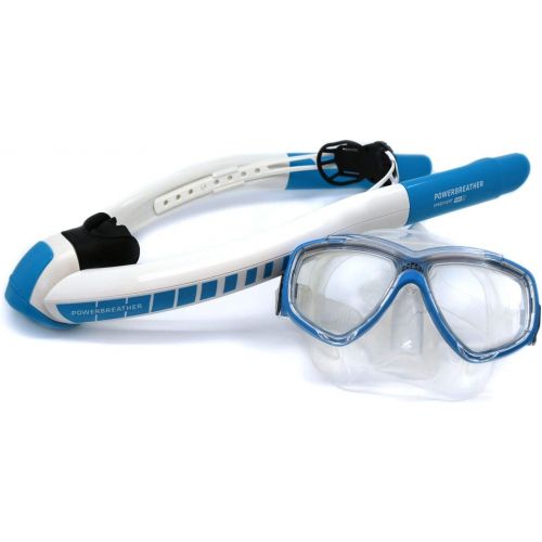  POWERBREATHER Beach - Schnorchelset mit Taucherbrille von Cressi - 100% frische Luft, 100% trocken, kein Ausblasen nach Tauchgang durch patentierte Ventiltechnik