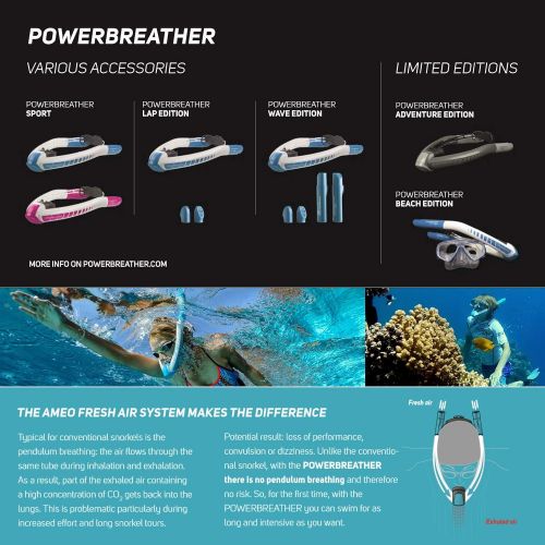  POWERBREATHER Wave - Schnorchelset fuer jeden Einsatzbreich - 100% frische Luft, 100% trocken, kein Ausblasen nach Tauchgang durch patentierte Ventiltechnik by AMEO Sports