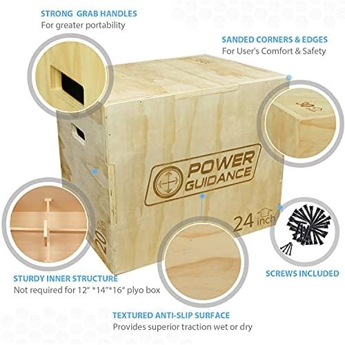  [아마존베스트]Power Guidance 3-in-1 Wooden Plyo Box, Jump Box, Ideal for Cross Training, 75/60/50 cm, 60/50/45 cm, 40/35/30 cm, Plyometric Jump Box