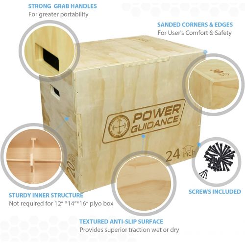  [아마존베스트]Power Guidance 3-in-1 Wooden Plyo Box, Jump Box, Ideal for Cross Training, 75/60/50 cm, 60/50/45 cm, 40/35/30 cm, Plyometric Jump Box