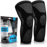 POWERLIX Knee Compression Sleeve (Pair) - Best Knee Brace for Knee Pain for Men & Women - Knee Support for Running, Basketball, Volleyball, Weightlifting, Gym, Workout, Sports L (BLCK) (2P)