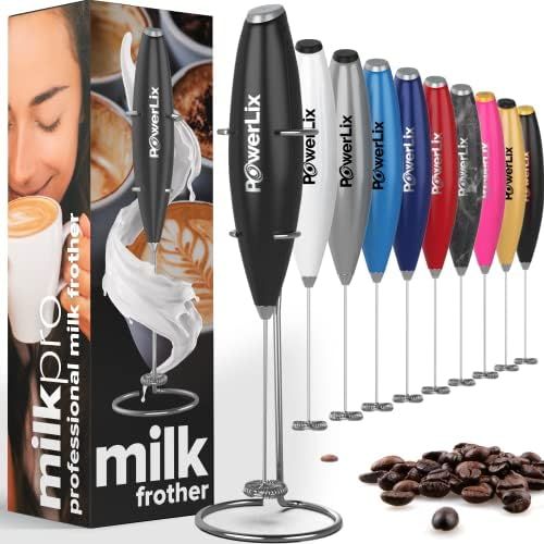  PowerLix Milk Frother Handheld Battery Operated Electric Whisk Beater Foam Maker For Coffee, Latte, Cappuccino, Hot Chocolate, Durable Mini Drink Mixer With Stainless Steel Stand I