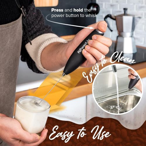  PowerLix Milk Frother Handheld Battery Operated Electric Whisk Beater Foam Maker For Coffee, Latte, Cappuccino, Hot Chocolate, Durable Mini Drink Mixer With Stainless Steel Stand I