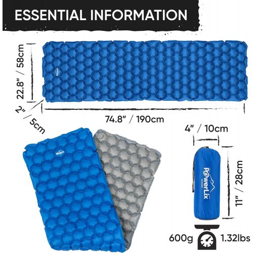  POWERLIX Sleeping Pad - Ultralight Inflatable Sleeping Mat, Ultimate for Camping, Backpacking, Hiking - Airpad, Inflating Bag, Carry Bag, Repair Kit - Compact & Lightweight Air Mat