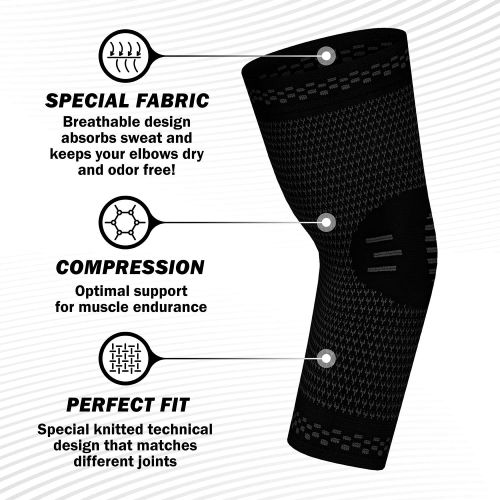  PowerLix Elbow Brace Compression Support (PAIR) - Elbow Sleeve for Tendonitis, Tennis Elbow Brace and Golfers Elbow Treatment, Arthritis, Workouts, Weightlifting  Reduce Elbow Pai