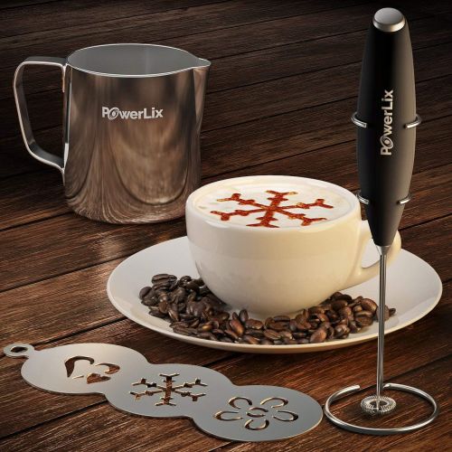  [아마존베스트]PowerLix Milk Frother COMPLETE SET! Handheld Battery Operated Electric Foam Maker For Coffee, Latte, Cappuccino, Hot Chocolate, Durable Drink Mixer With Stainless Steel Whisk, Stai