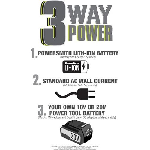  PowerSmith Voyager PVLAA20-DW DC Adaptor for DeWalt® 20V Li-Ion Battery Pack, Black