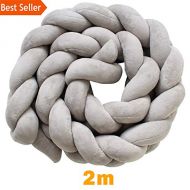 PPH3 Shine 200cm Length Baby Bed Bumper Pure Color Weaving Plush Baby Crib Protector for Newborns Baby Room Decoration (Grey)