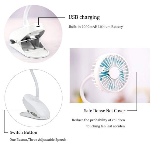  PRAVETTE USB Stroller Fan Clip on,Flexible Bendable Mini Personal Desk Electric Fans with 2000mAh...