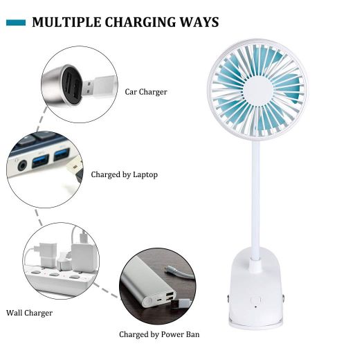  PRAVETTE USB Stroller Fan Clip on,Flexible Bendable Mini Personal Desk Electric Fans with 2000mAh...