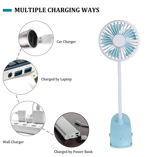  PRAVETTE USB Stroller Fan Clip on,Flexible Bendable Mini Personal Desk Electric Fans with 2000mAh...