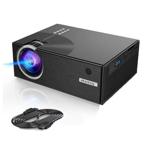  Projector, PRAVETTE Mini Projector Portable Projector 1080p with HDMI, USB, TF, Headphone Supports iPhone Android Laptop PC Outdoor Projector
