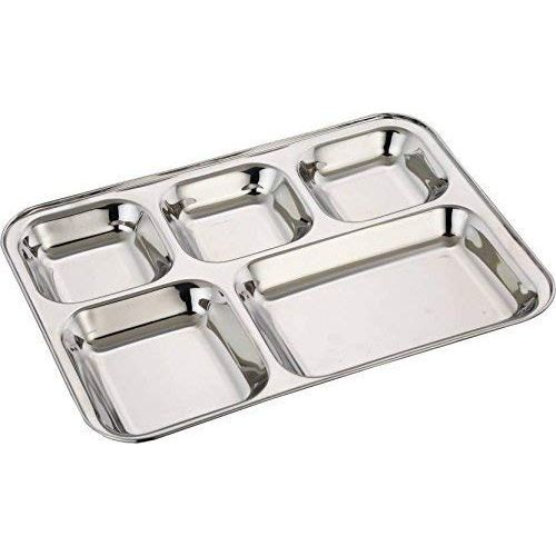  PRC Online Retail PRC Cafeteria Mess Trays; Stainless Steel 13 In. x 11 In. Rectangular 5-Compartment Divided Plates/Cafeteria Food Trays