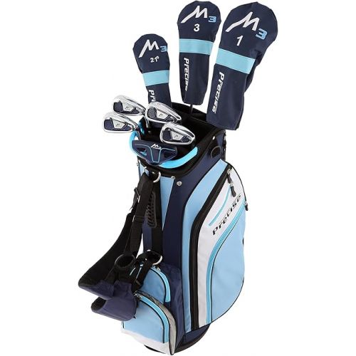  Precise M3 Ladies Womens Complete Golf Clubs Set Includes Driver, Fairway, Hybrid, 7-PW Irons, Putter, Stand Bag, 3 H/C's Blue - Regular or Petite Size!