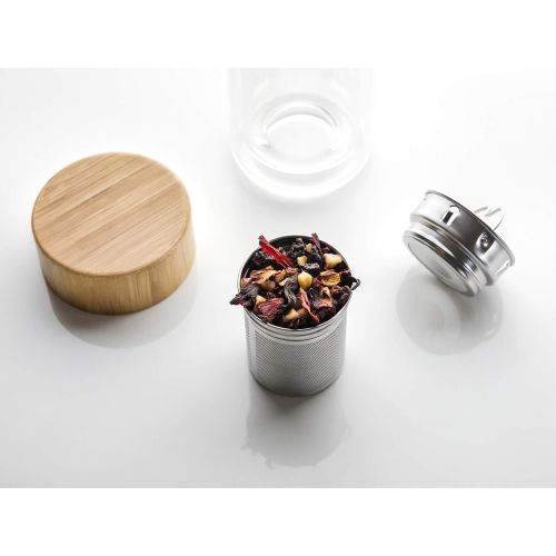  PRECORN Tee-to-go-Flasche Teeflasche 450ml doppelwandig mit Edelstahl Sieb & Bambus Deckel