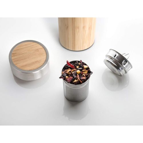  PRECORN Tee-to-go-Flasche Bambus Teeflasche 450ml doppelwandig Edelstahl Sieb & Deckel Thermobecher
