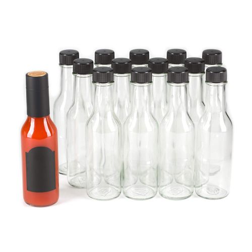  PREMIUM VIALS CREATIVE PACKAGING SOLUTIONS Premium Vials, 14-PACK 5 oz Hot Sauce Bottles set includes Funnel for Kitchen, Chalk Labels & Marker, Shrink Capsules, Dripper Inserts. 5 Oz Woozy Glass Bottle