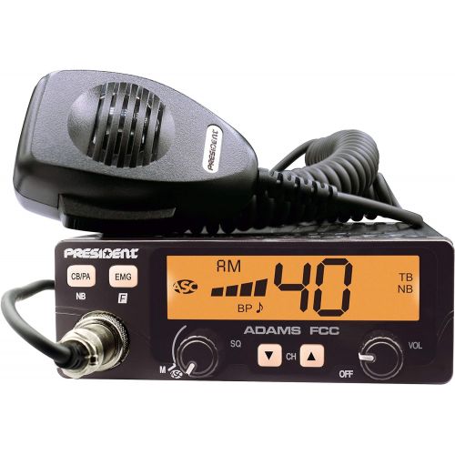  PRESIDENT ELECTRONICS President Adams FCC CB Radio. Large LCD with 7 Colors, Programmable EMG Channel Shortcuts, Roger Beep and Key Beep, Electret or Dynamic Mic, ASC and Manual Squelch, Talkback