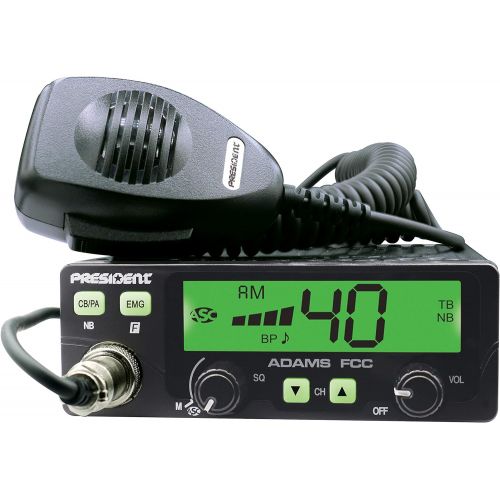  PRESIDENT ELECTRONICS President Adams FCC CB Radio. Large LCD with 7 Colors, Programmable EMG Channel Shortcuts, Roger Beep and Key Beep, Electret or Dynamic Mic, ASC and Manual Squelch, Talkback