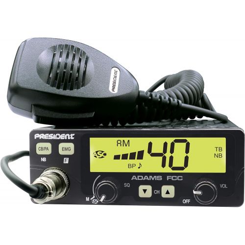  PRESIDENT ELECTRONICS President Adams FCC CB Radio. Large LCD with 7 Colors, Programmable EMG Channel Shortcuts, Roger Beep and Key Beep, Electret or Dynamic Mic, ASC and Manual Squelch, Talkback