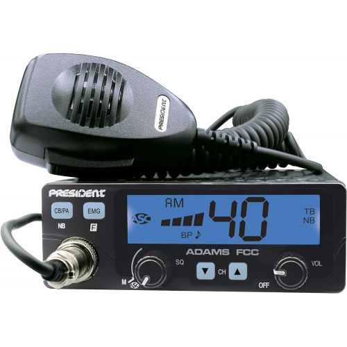  PRESIDENT ELECTRONICS President Adams FCC CB Radio. Large LCD with 7 Colors, Programmable EMG Channel Shortcuts, Roger Beep and Key Beep, Electret or Dynamic Mic, ASC and Manual Squelch, Talkback