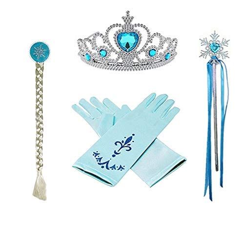  PRINNE JOVMIN Girl’s Princess Dress Elsa Costume Snow Fancy Dress Party Queen Halloween Costume with Accessories ( 5pc )