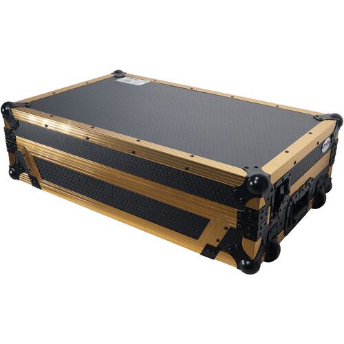 프로 ProX ATA Style Flight Case for Pioneer DDJ-1000/SRT, FLX6, SX3 DJ Controller with Shelf, Wheels, and LED (Gold/Black)