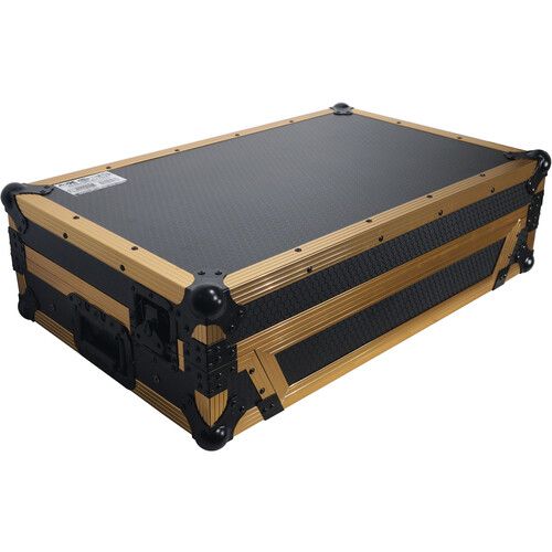 프로 ProX ATA Style Flight Case for Pioneer DDJ-1000/SRT, FLX6, SX3 DJ Controller with Shelf, Wheels, and LED (Gold/Black)