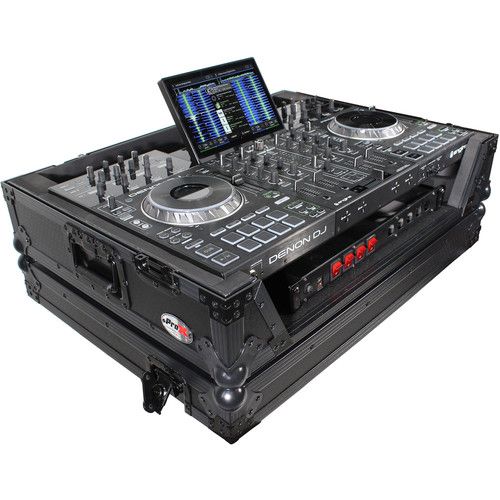 프로 ProX XS-PRIME4 WBL Flight Case with 1 RU Rackspace and Wheels for Denon DJ Prime 4+ (Black on Black)