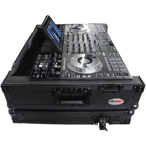 프로 ProX XS-PRIME4 WBL Flight Case with 1 RU Rackspace and Wheels for Denon DJ Prime 4+ (Black on Black)