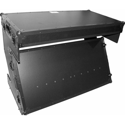 프로 ProX DJ Z-Table MK2 Portable Z-Style DJ Table Flight Case with Handles & Wheels (Black on Black)