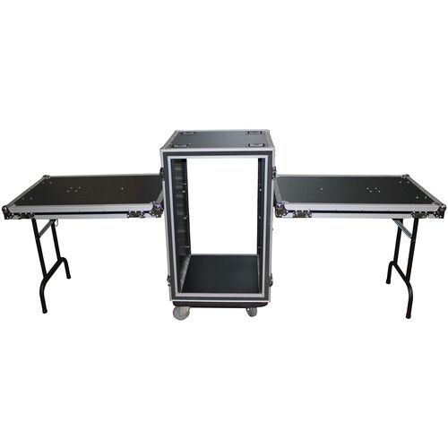 프로 ProX T-16RSPWDT Shockproof Amplifier Rack Case with Casters and Two Side Tables (16 RU, 20