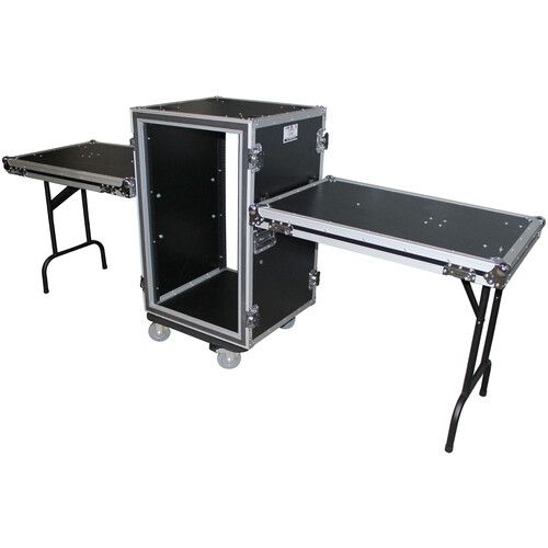 프로 ProX T-16RSPWDT Shockproof Amplifier Rack Case with Casters and Two Side Tables (16 RU, 20