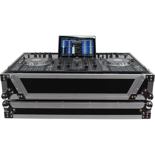 프로 ProX XS-PRIME4 W Flight Case with 1 RU Rackspace and Wheels for Denon DJ Prime 4+ (Silver on Black)