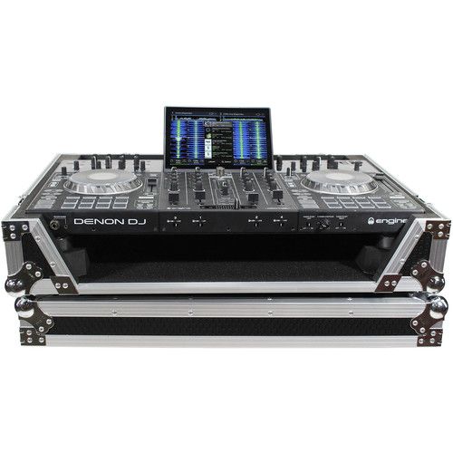 프로 ProX XS-PRIME4 W Flight Case with 1 RU Rackspace and Wheels for Denon DJ Prime 4+ (Silver on Black)