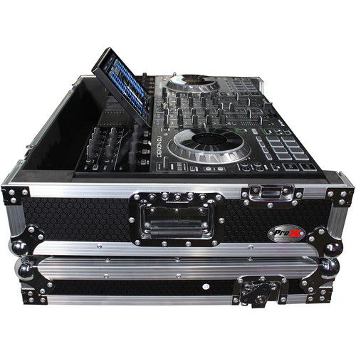 프로 ProX XS-PRIME4 W Flight Case with 1 RU Rackspace and Wheels for Denon DJ Prime 4+ (Silver on Black)