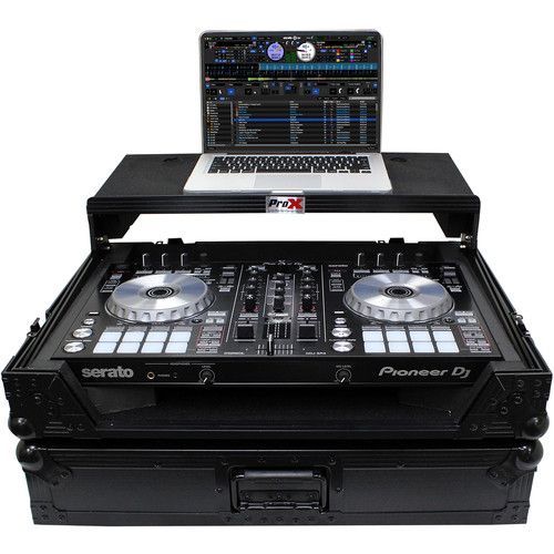 프로 ProX Flight Case for Pioneer DDJ-SR2 and Hercules DJControl Inpulse 500 Controllers with Laptop Shelf and LED Kit (Black on Black)