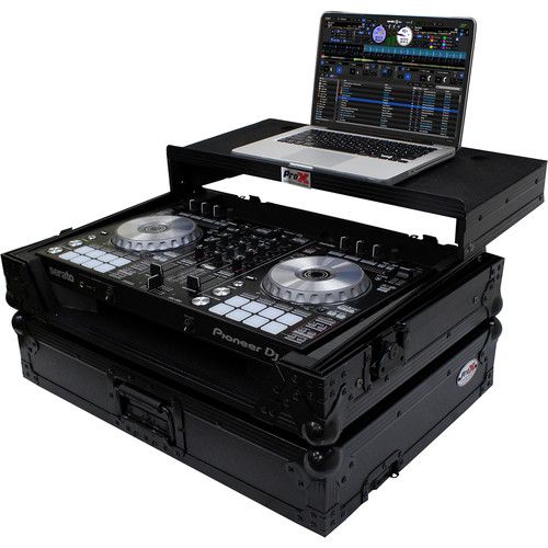 프로 ProX Flight Case for Pioneer DDJ-SR2 and Hercules DJControl Inpulse 500 Controllers with Laptop Shelf and LED Kit (Black on Black)