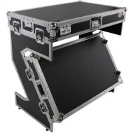 ProX DJ Z-Table Junior Compact Workstation Flight Case with Table and Wheels (Silver on Black)