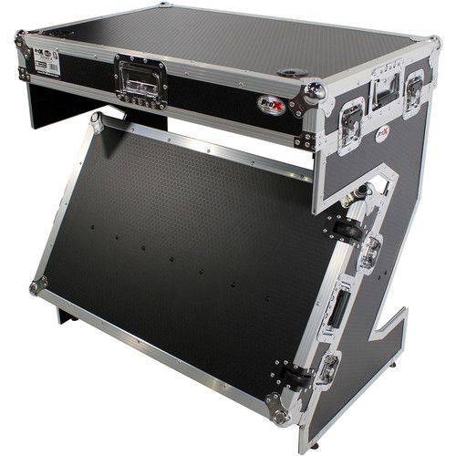 프로 ProX DJ Z-Table Junior Compact Workstation Flight Case with Table and Wheels (Silver on Black)