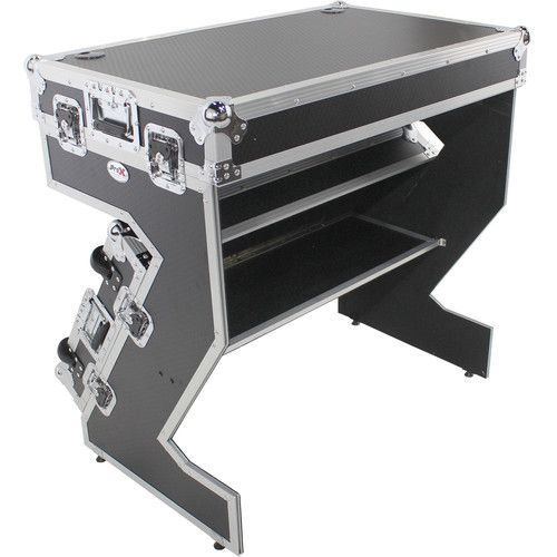 프로 ProX DJ Z-Table Junior Compact Workstation Flight Case with Table and Wheels (Silver on Black)