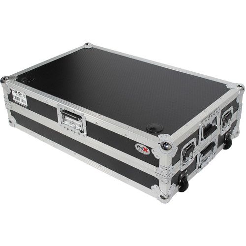 프로 ProX DJ Z-Table Junior Compact Workstation Flight Case with Table and Wheels (Silver on Black)