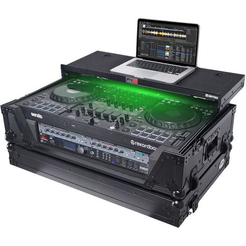 프로 ProX Flight Style Road Case for Pioneer DDJ-FLX10 DJ Controller with Laptop Shelf (All Black)