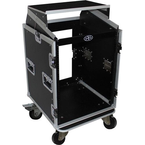 프로 ProX 14U Rack and 10U Top Mixer DJ Combo Flight Case with Laptop Shelf