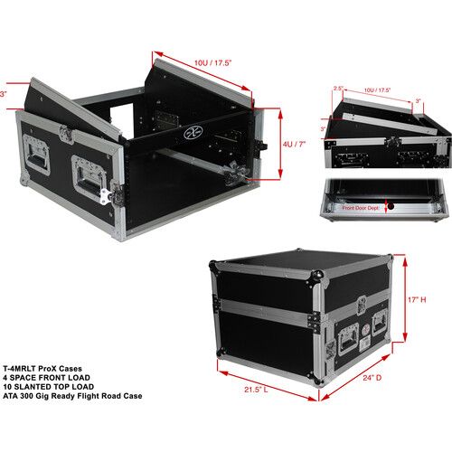 프로 ProX 4 RU Vertical Rack with 10 RU Top Mixer DJ Combo Flight Case with Laptop Shelf