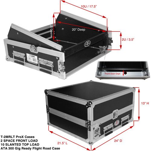 프로 ProX 2 RU Rack Front and 10 RU Top Mixer Mobile DJ Combo ATA Flight Style Case with Laptop Shelf