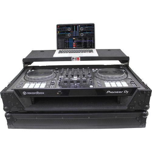 프로 ProX LED Flight Case with 1 RU Rackspace and Wheels for Pioneer DJ DDJ-1000 and FLX6 (Black on Black)