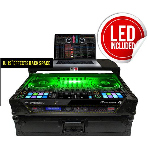 프로 ProX LED Flight Case with 1 RU Rackspace and Wheels for Pioneer DJ DDJ-1000 and FLX6 (Black on Black)