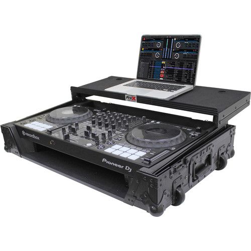 프로 ProX LED Flight Case with 1 RU Rackspace and Wheels for Pioneer DJ DDJ-1000 and FLX6 (Black on Black)